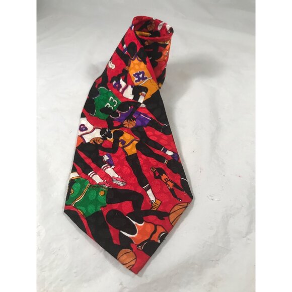 Nicole Miller Multi Color Silk Men Playing Basketball Tie - Picture 1 of 4
